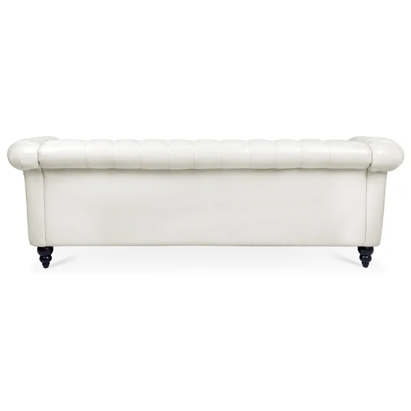 84.65\" Rolled Arm Chesterfield 3 Seater Sofa - White