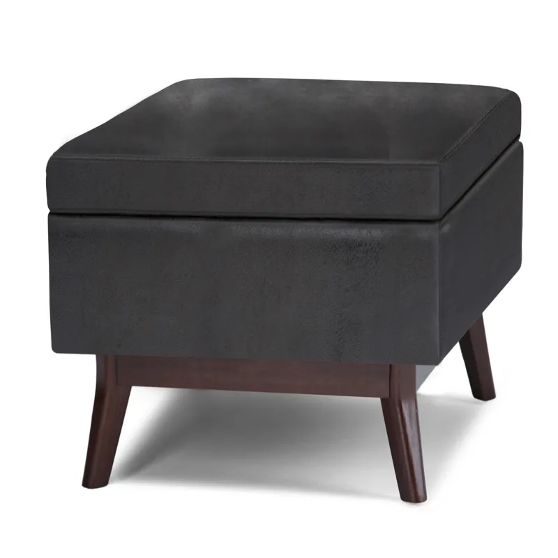 Owen - Small Rectangular Storage Ottoman - Distressed Black