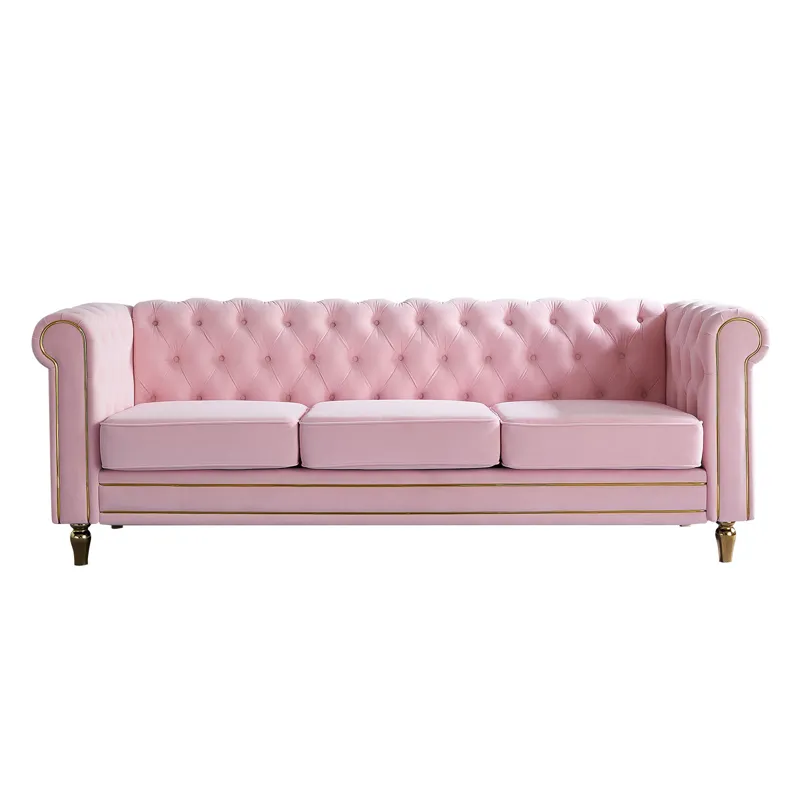 Chesterfield - Velvet Sofa 84.65\" For Living Room - Pink