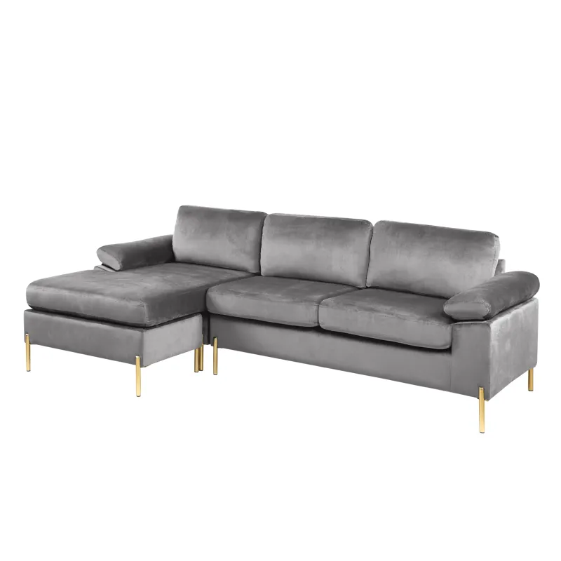 Shannon - Velvet Sectional Sofa With Chaise - Gray