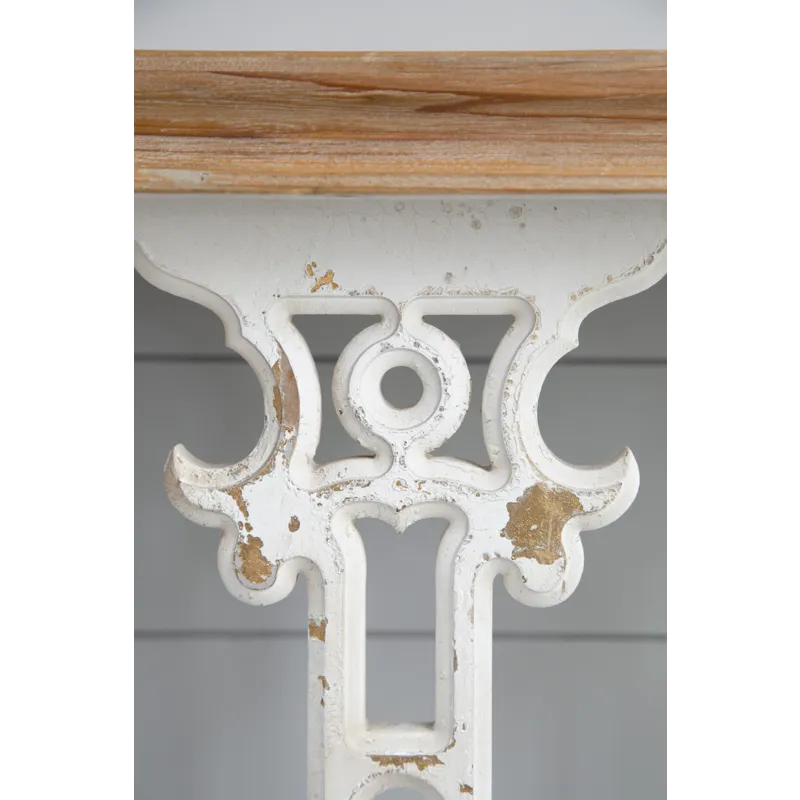Classic Vintage Console Table With Wood Top - White Wash / Brown