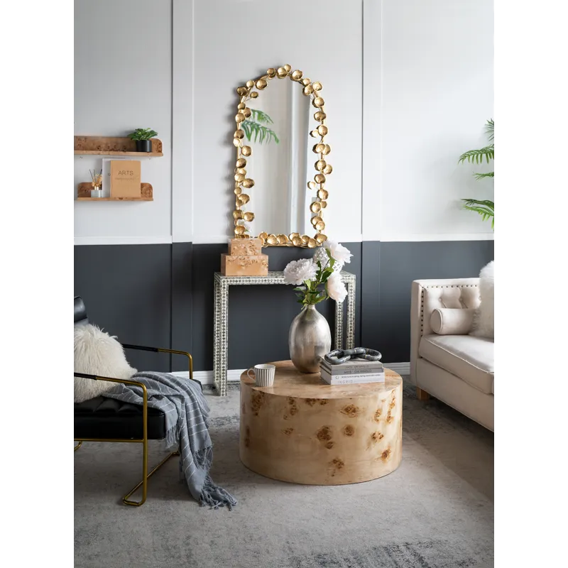 Full Length Arched Wall Mirror With Leaf Accents, Decorative Mirror For Living Room Bedroom - Golden
