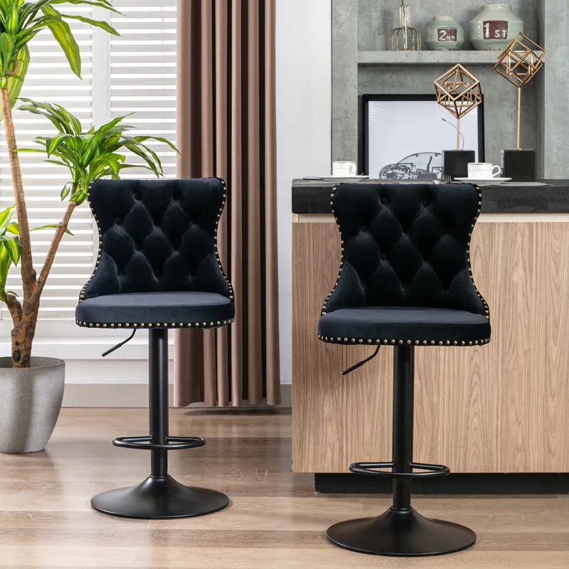 Swivel Velvet Barstools Adjusatble Seat Height, Modern Upholstered Bar Stools With Backs Comfortable