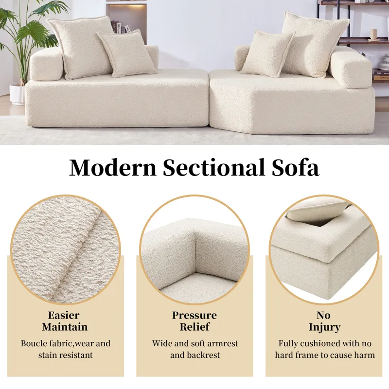 Oversized Modular Sectional Sofa, Luxury Boucle Floor Couch Set, Convertible Sleeper Couch, Spacious