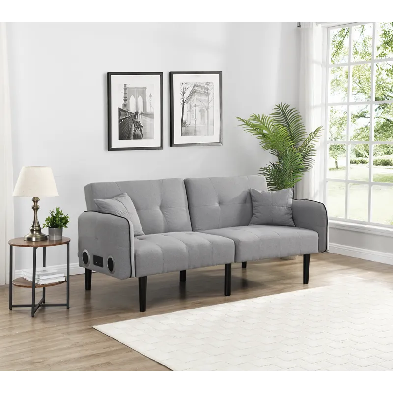 Folding Ottoman Sofa Bed With Stereo - Gray Fabric