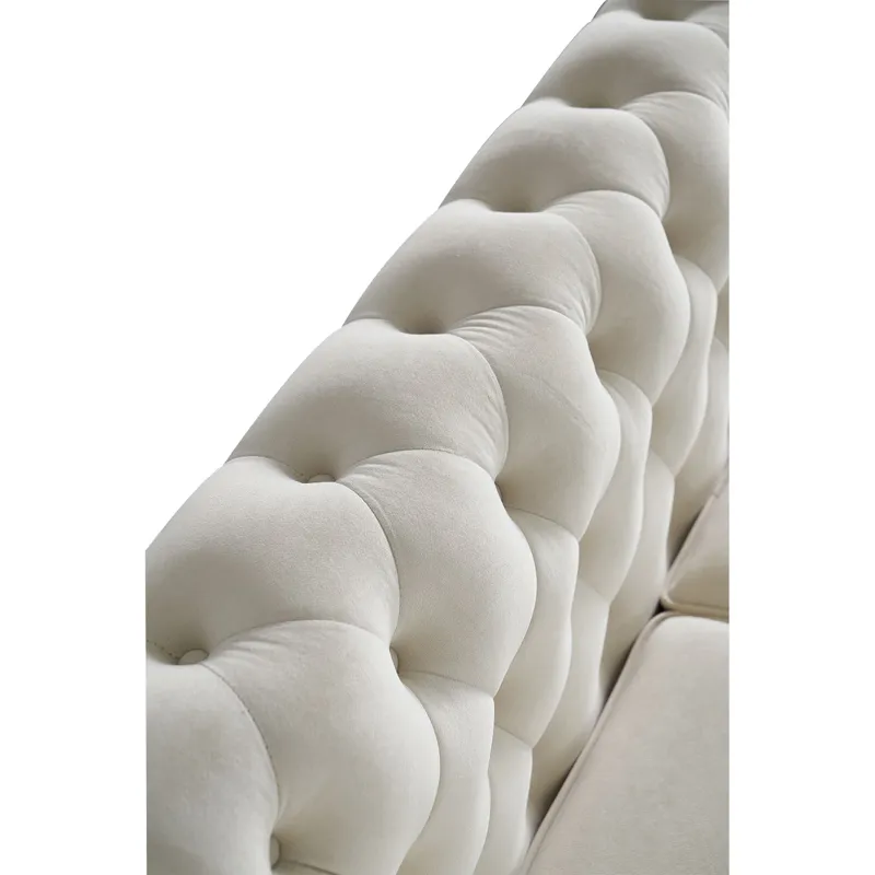 Chesterfield - Velvet Sofa 84.65\" For Living Room - Beige