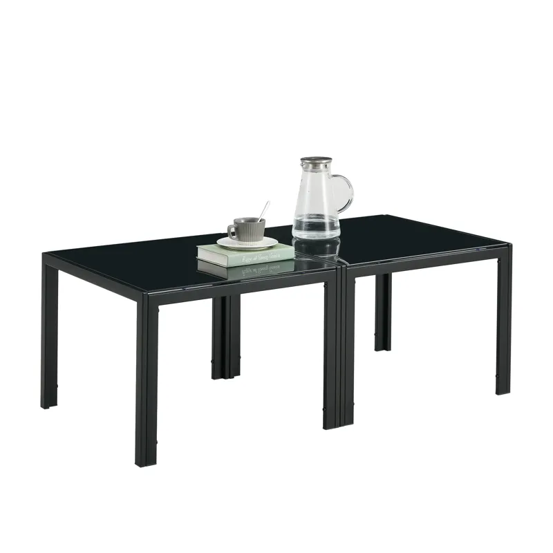 Coffee Table (Set of 2), Square Modern Table With Tempered Glass Finish For Living Room - Black