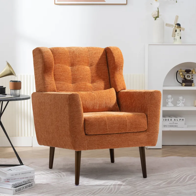 Modern Accent Chair, Chenille Arm Chairs For Living Room, Upholstered Mordern Armchair, Comfy Soft P