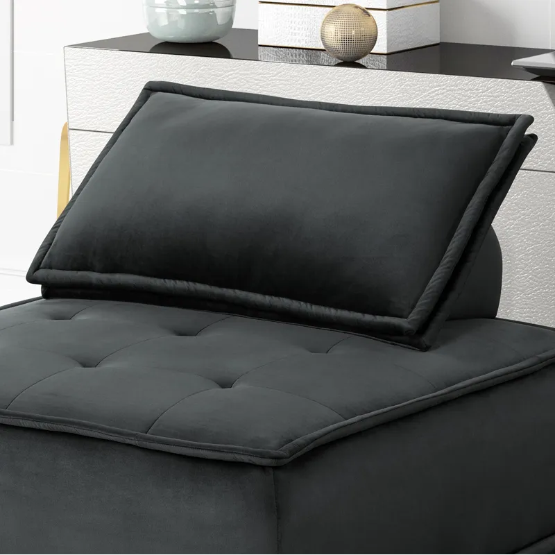 Anna - Velvet 3 Piece Sectional Sofa Ottoman - Black
