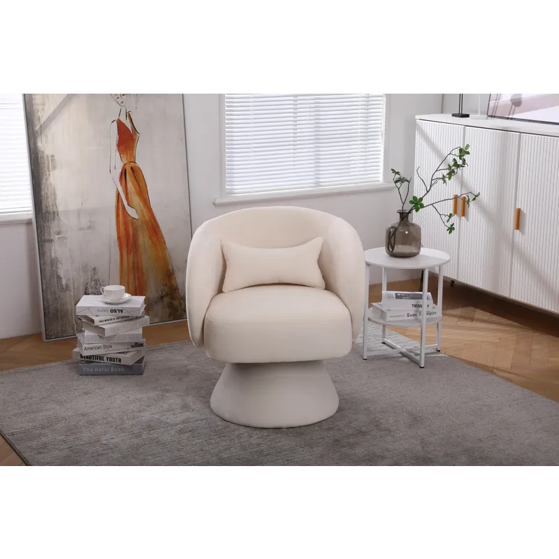 26.4\" Swivel Accent Chair Armchair, Round Barrel Chair In Fabric For Living Room Bedroom - Beige