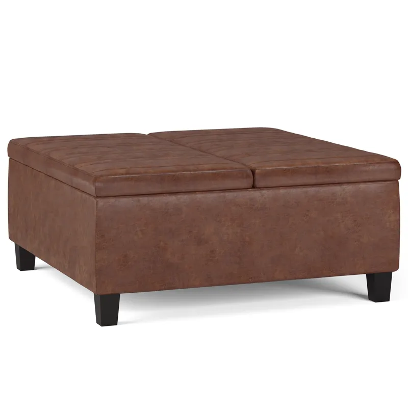 Ellis - Coffee Table Storage Ottoman - Distressed Saddle Brown