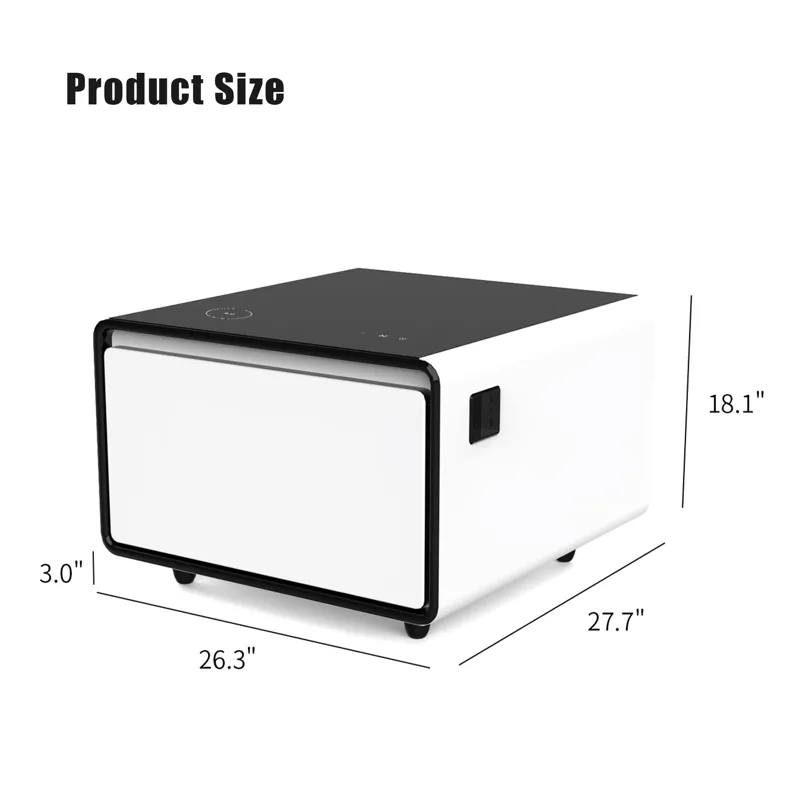 Modern Smart Side Table With Built-In Fridge, Wireless Charging, Temperature Control, Power Socket, 