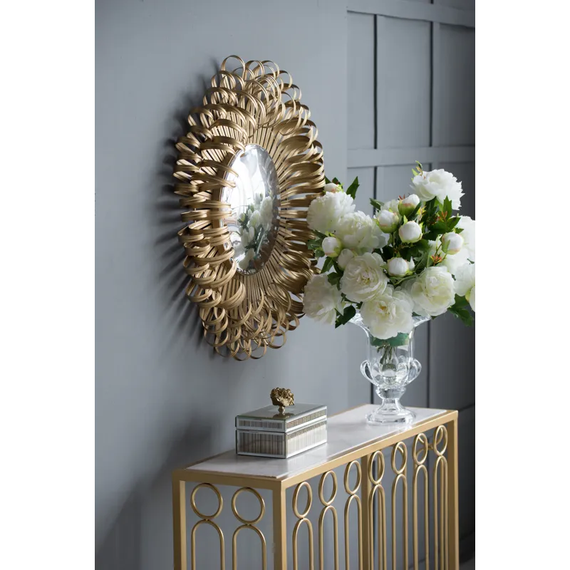 Sunburst Design Wall Mirror Decorative For Entryway, Modern Living Room - Golden