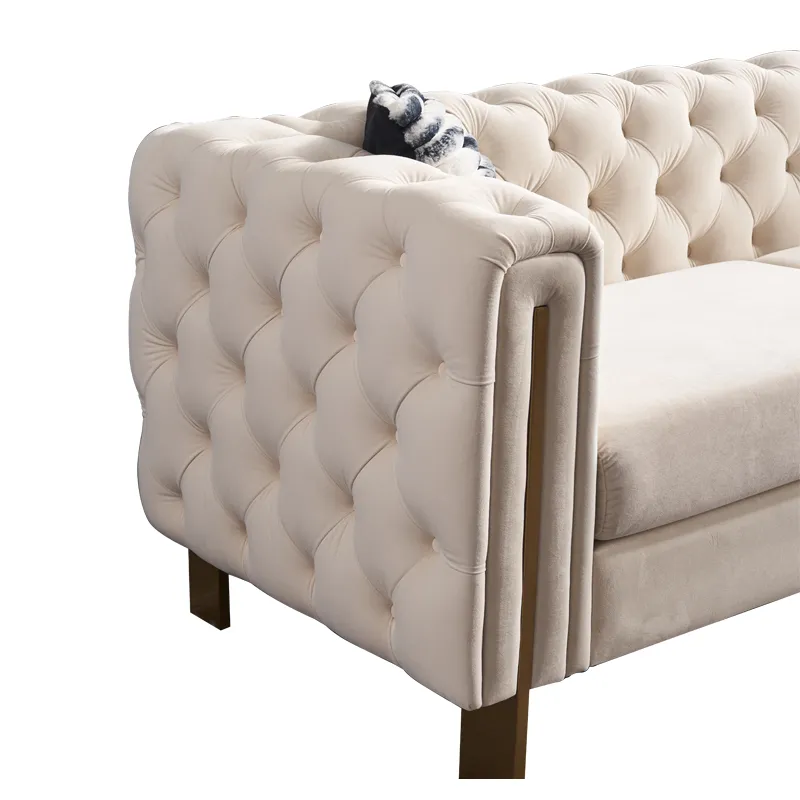Chesterfield - Modern Tufted Velvet Living Room Sofa, 84.25\'\'W Couch - Cream