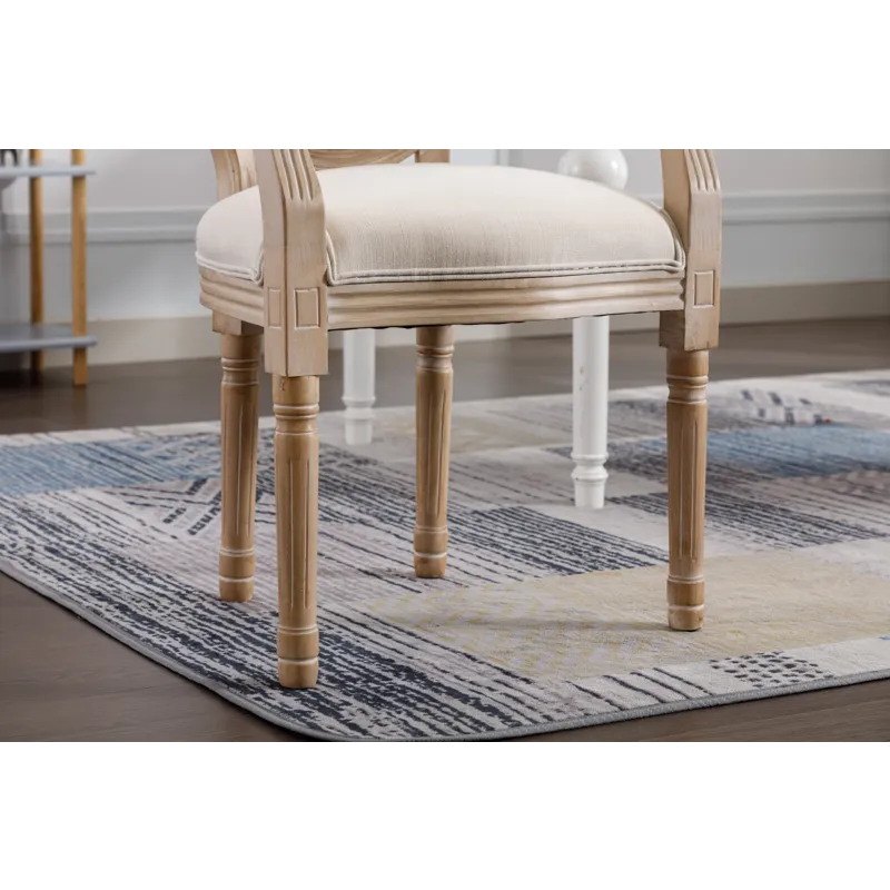 French Vintage Upholstered Fabric Dining Armchair (Set of 2) - Beige