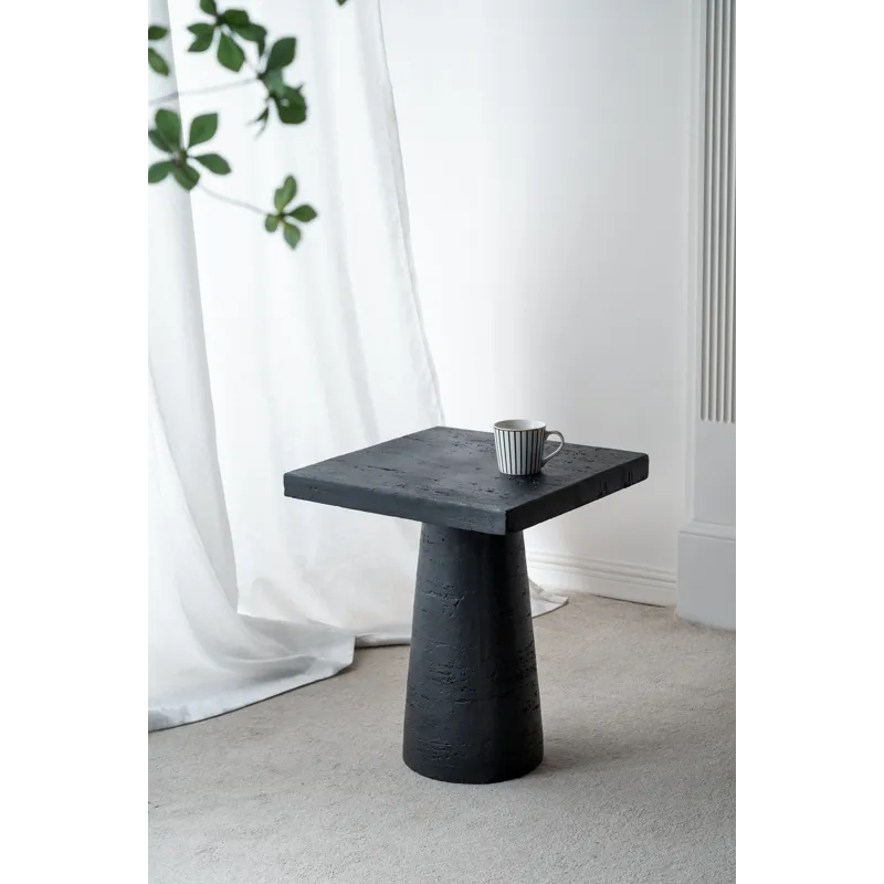 Square Side Table With Pedestal Base - Black