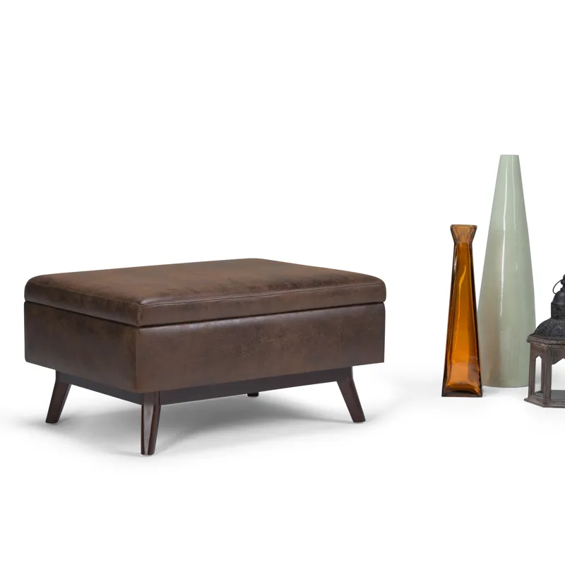 Owen - Coffee Table Storage Ottoman - Distressed Chestnut Brown