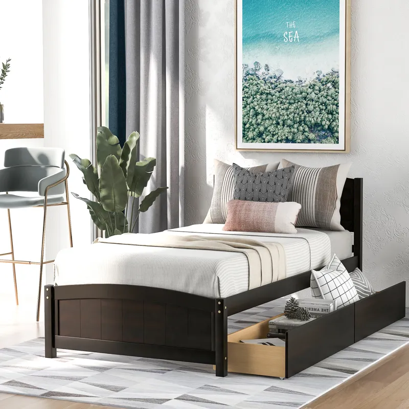 Twin Size Platform Bed With Two Drawers - Espresso
