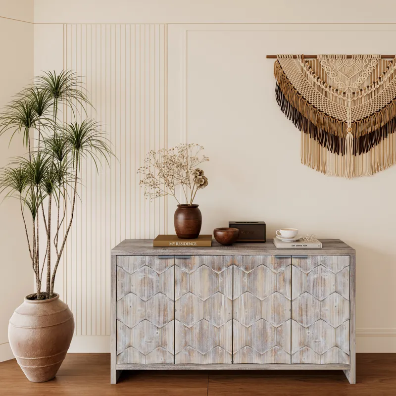 Accent Cabinet Farmhouse Style 4 Door Wooden Cabinet Sideboard Buffet Server Cabinet Storage Cabinet