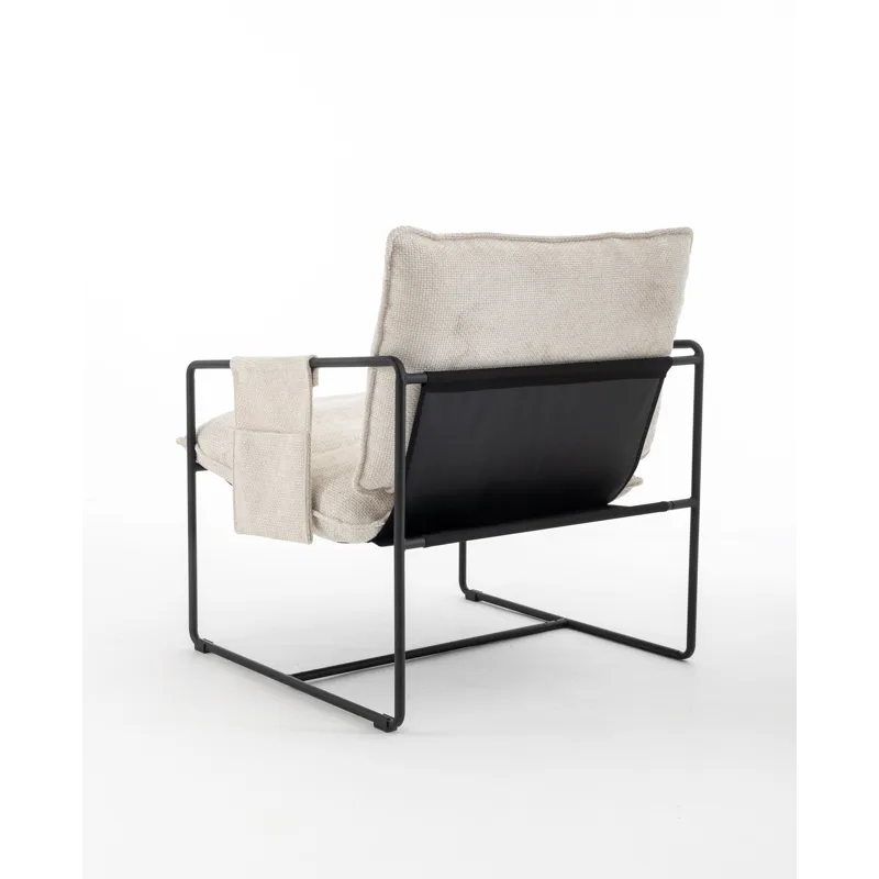 Upholstered Hanging Armchair With Arm Pocket Metal Frame, Crushed Foam Cushions And Skin-Friendly Br