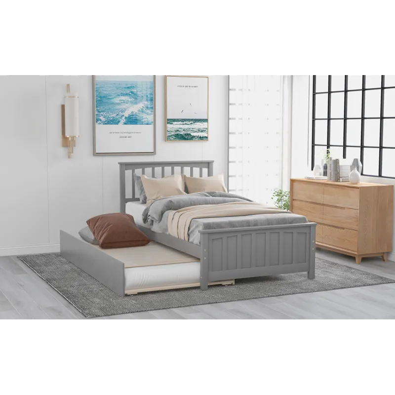 Twin Size Platform Bed &Trundle - Gray
