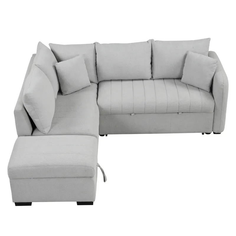 L-Shaped Sectional Pull Out Sofa Bed Sleeper Sofa With Two USB Ports, Two Power Sockets And A Movabl