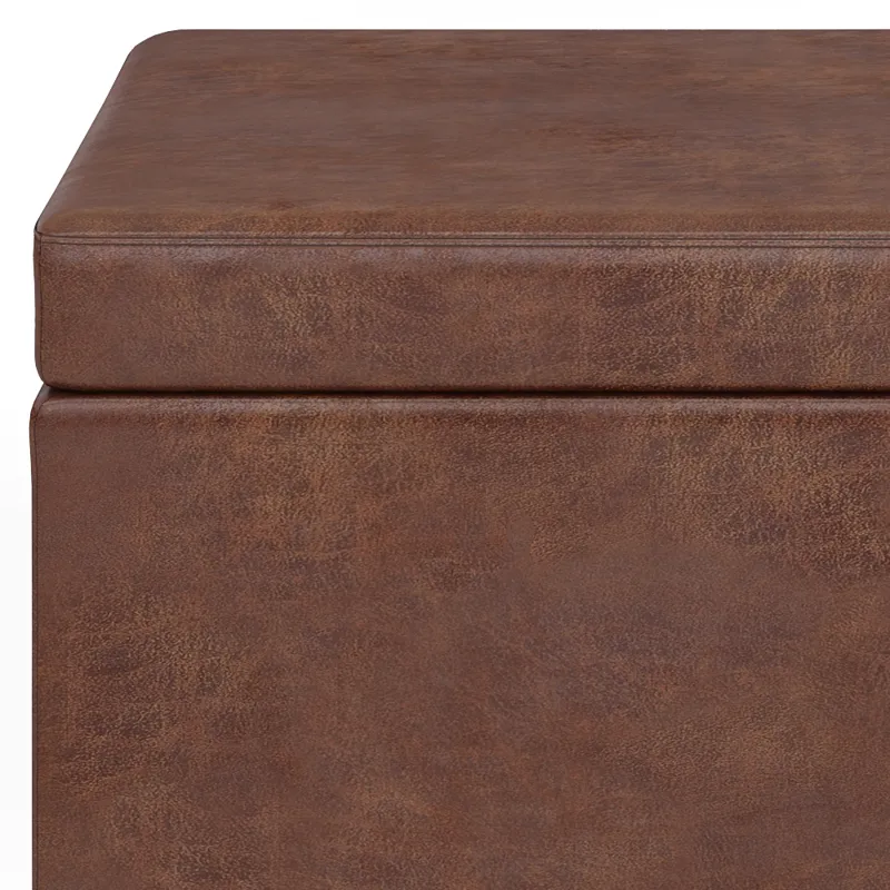 Avalon - Extra Large Storage Ottoman Bench - Distressed Saddle Brown