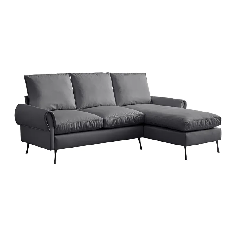 Modern Sectional Technical Leather L-Shaped Sofa Couch With Reversible Chaise Lounge - Dark Gray