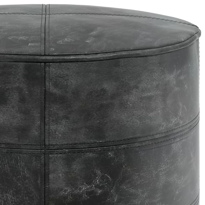 Connor - Round Pouf - Distressed Black