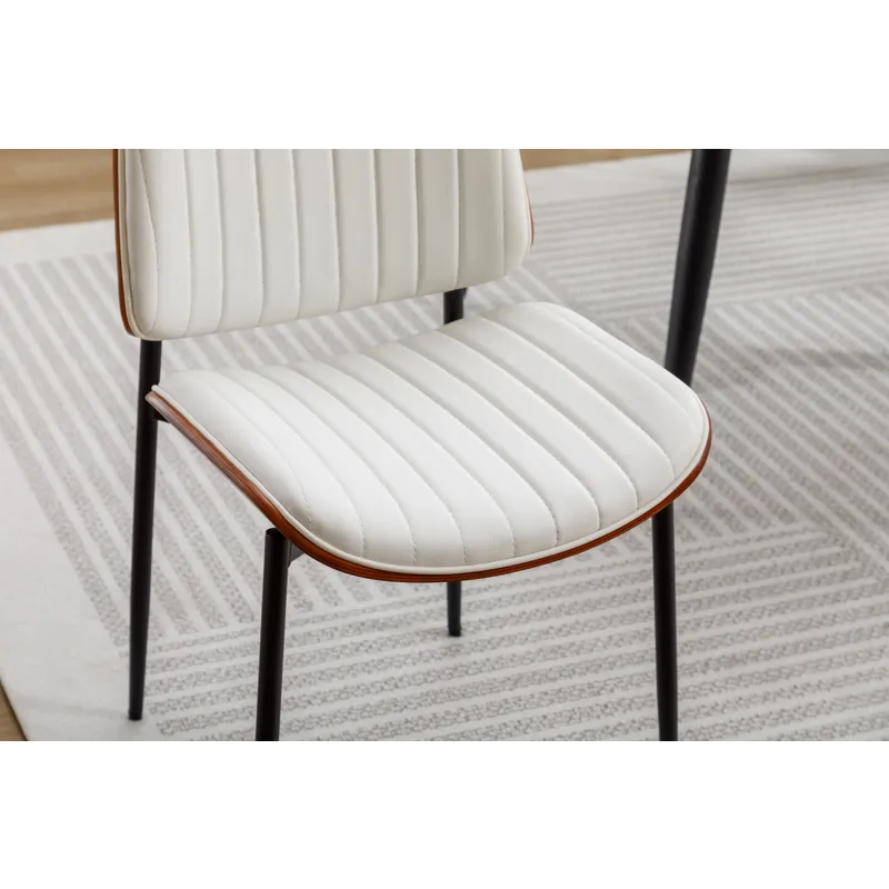 Dining Chairs (Set of 2) Mid-Century Modern Retro Faux Leather Chair With Bentwood Upholstered Seat 