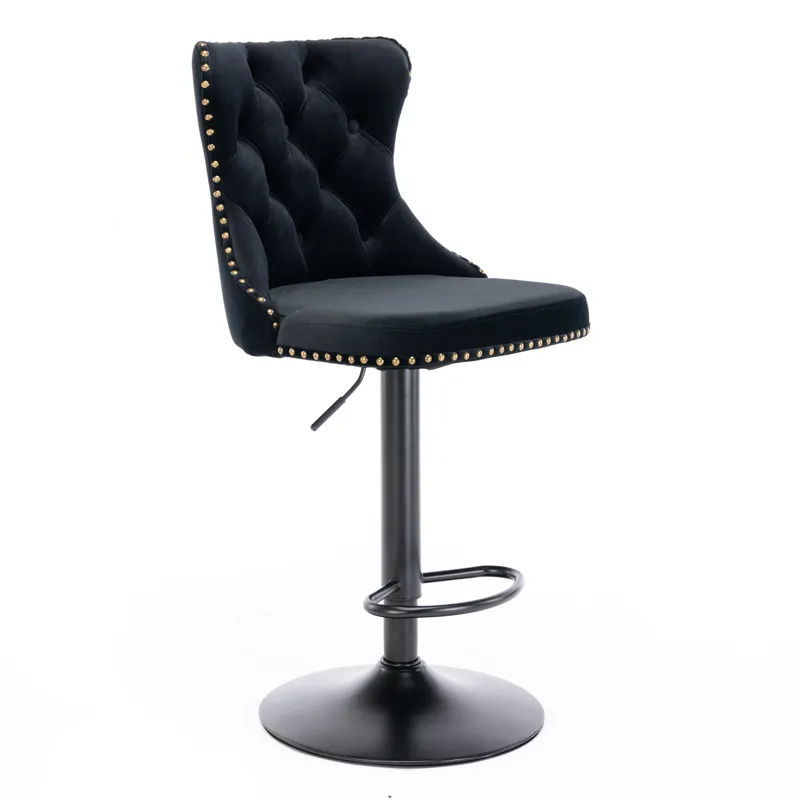 Swivel Velvet Barstools Adjusatble Seat Height, Modern Upholstered Bar Stools With Backs Comfortable