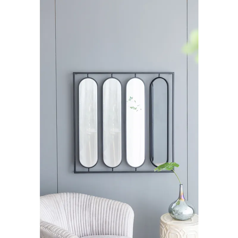 Large Four Oval Wall Mirror With Square Frame, Home Decor For Living Room, Bedroom, Entryway, Office