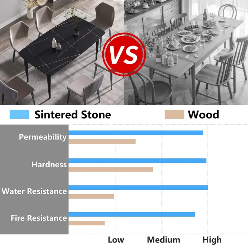 63\" Artificial Stone Black Curved Black Metal Leg Dining Table, 6 People - Black