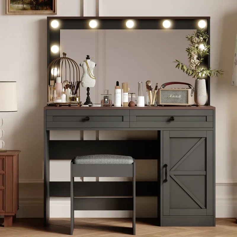 Makeup Vanity Table, Makeup Table With Large Mirror And 11 LED Light, Brightness Adjustable, Dressin