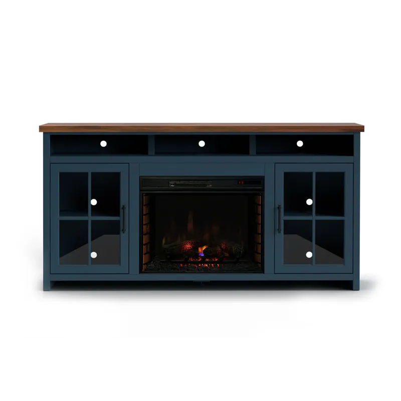Nantucket - 74" Fireplace TV Stand - Blue Denim / Whiskey