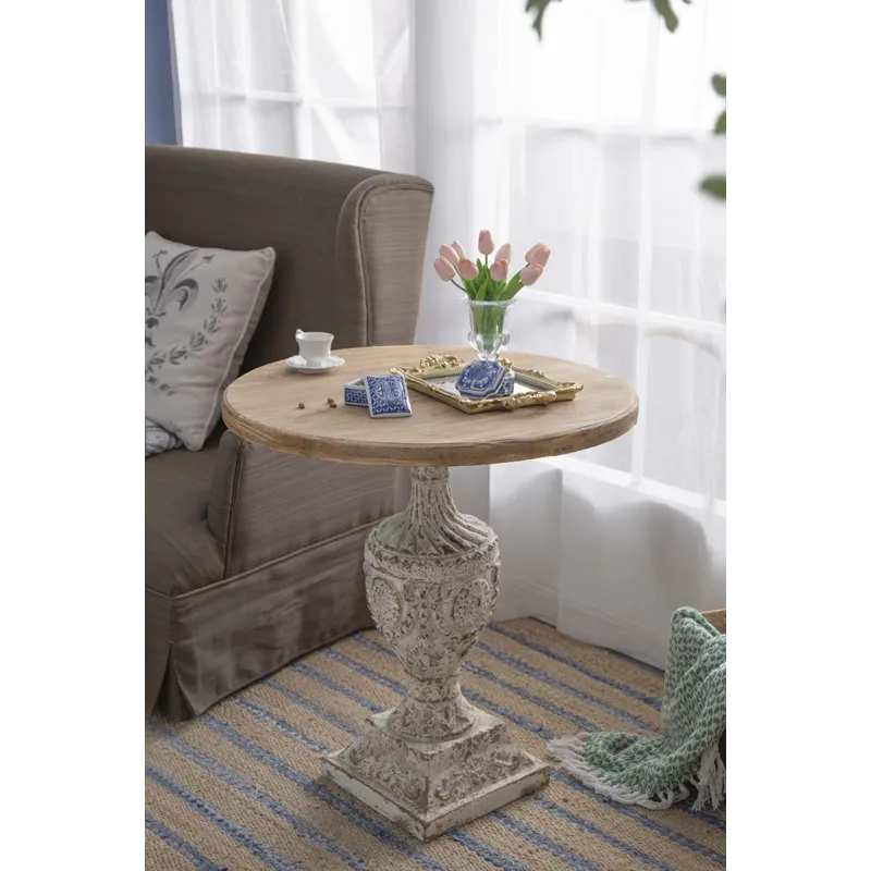 Antique Round Wood Table - Antique White / Gray