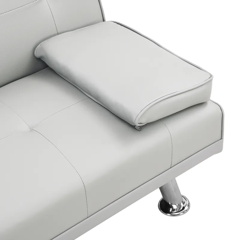 Futon Sofa Bed With Armrest Two Holders - White