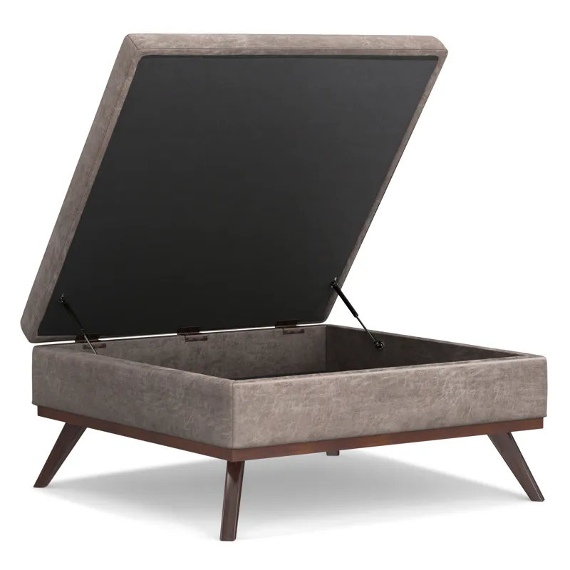 Owen - XL Square Coffee Table Storage Ottoman - Distressed Grey Taupe
