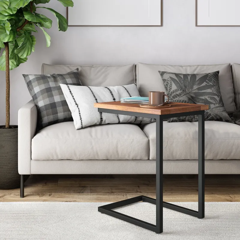 Skyler - Wide C Side Table - Dark Cognac Brown