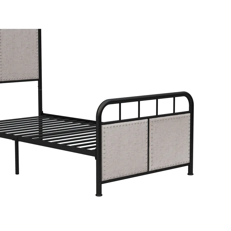 Twin Size Linen Upholstered Platform Metal Bed Frame With Fabric Headboard And Footboard - Brown