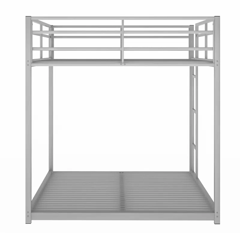 Full Over Full Metal Bunk Bed, Low Bunk Bed With Ladder - Silver