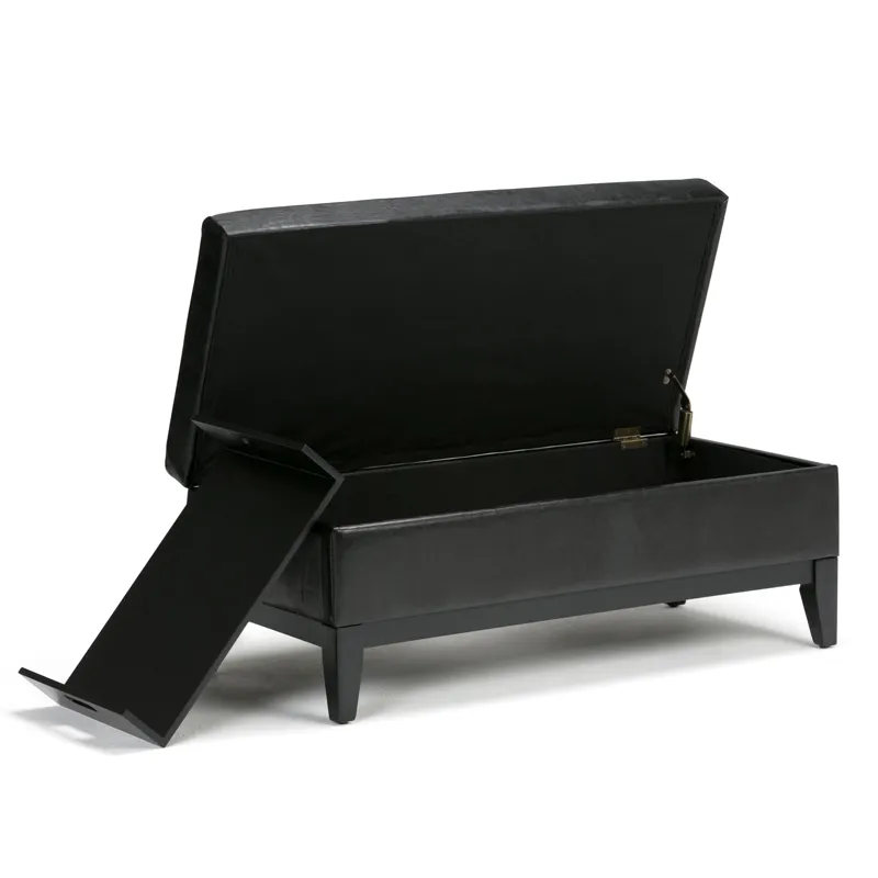 Oregon - Storage Ottoman Bench with Tray - Midnight Black
