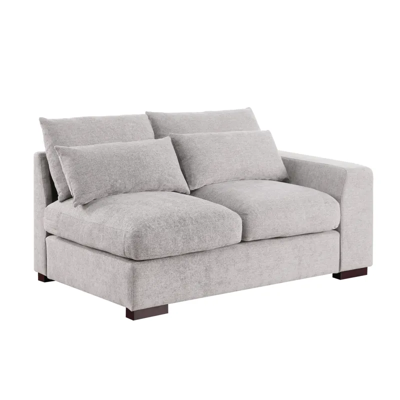 Tatman - Linen Blend Sectional With 2 Ottomans - Light Gray