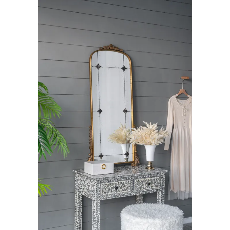 Antique Arched Mirror With Metal Frame, Full Length Mirror For Living Room Bathroom Entryway - Gold