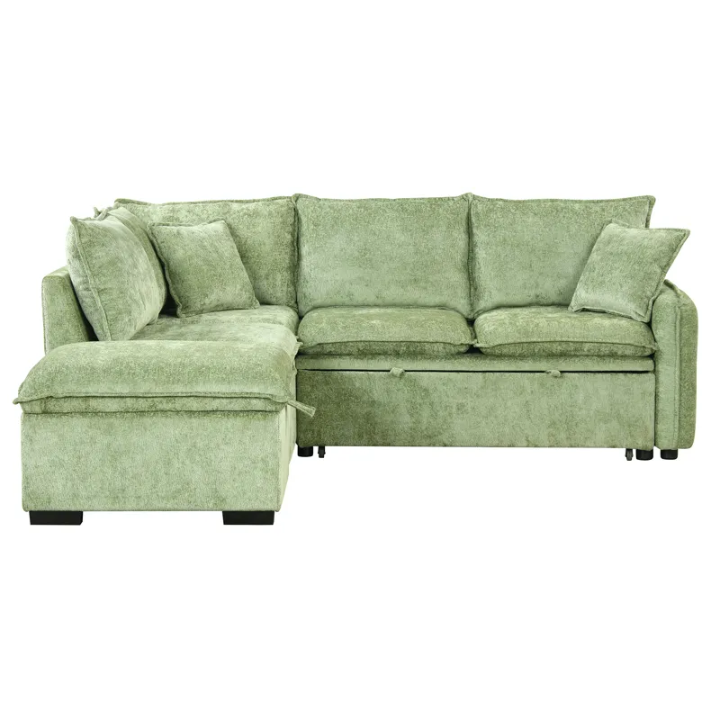 Convertible Sofa Bed Sectional Sofa Sleeper L-Shaped Sofa With A Storage Ottoman, Two Pillows, Two P