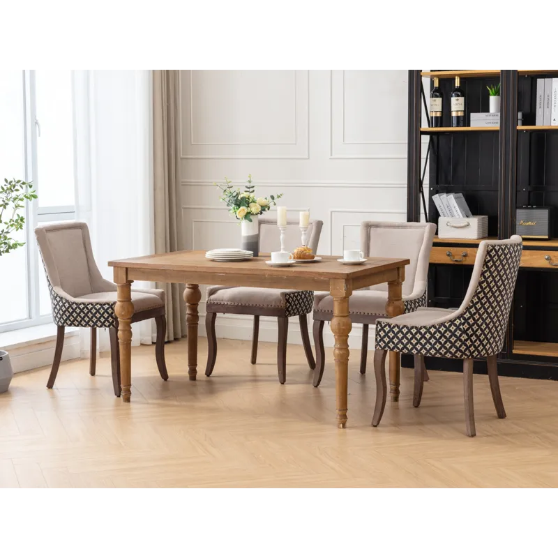 Ultra Side Dining Chair, Thickened Fabric Chairs With Neutrally Toned Solid Wood Legs, Bronze Nail H
