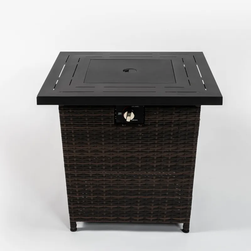 28\" Wicker Square Fire Pit Table - Black Brown