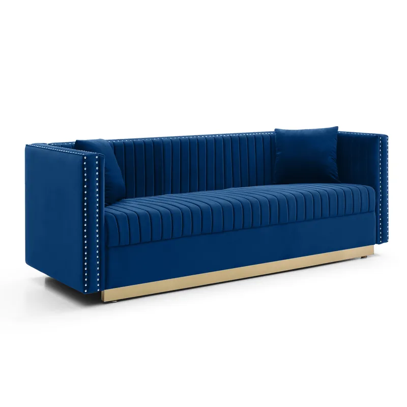 Contemporary Vertical Channel Tufted Sofa Modern Upholstered Couch For Living Room With 2 Pillows - 