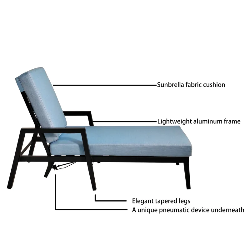 3 Piece Outdoor Patio Chaise Lounge Set, 2 Chaise & 1 End Table With Modern Tapered Feet, Pneumatic 