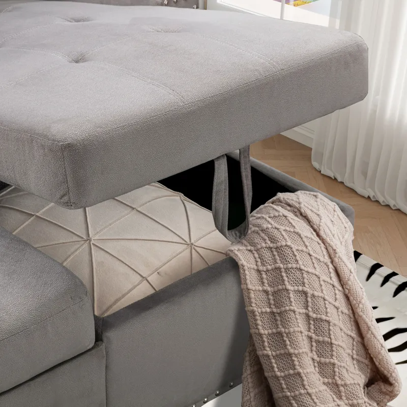 Reversible Sectional Storage Sleeper Sofa Bed, L-Shape 2 Seat Sectional Chaise With Storage, Skin-Fe